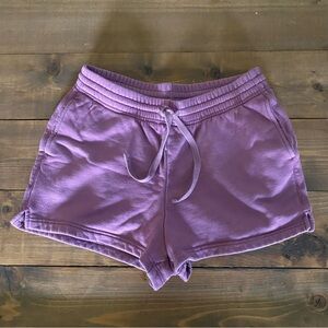 girlfriend collective lavender drawstring athletic shorts
